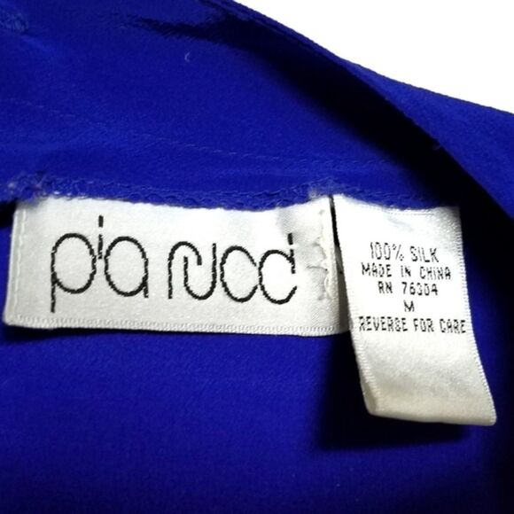 Vintage 80s Pia Rucci Royal Blue Silk Short Sleeve Crewneck Boxy Blouse M - Picture 11 of 11